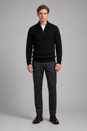 Men’s black cable knit quarter-zip jumper with premium textured knit design and ribbed collar by Thorvyn