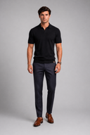 Men’s premium textured knit polo with minimalist open-collar design and refined tailored fit by Thorvyn