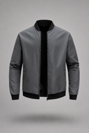 Men’s premium minimalist bomber jacket with structured collar and clean tailored silhouette by Thorvyn
