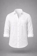 Men’s premium white linen shirt with rolled sleeves and minimalist tailored design by Thorvyn