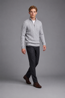 Men’s black cable knit quarter-zip jumper with premium textured knit design and ribbed collar by Thorvyn