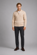 Men’s black cable knit quarter-zip jumper with premium textured knit design and ribbed collar by Thorvyn