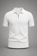 Men's ribbed knit polo featuring a structured collar, quarter-zip fastening and a tailored silhouette.