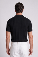 Men's ribbed knit polo featuring a structured collar, quarter-zip fastening and a tailored silhouette.