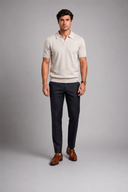 Men’s premium textured knit polo with minimalist open-collar design and refined tailored fit by Thorvyn