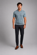 Men’s premium textured knit polo with minimalist open-collar design and refined tailored fit by Thorvyn