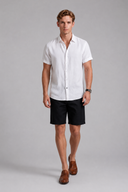 Men’s premium linen short sleeve shirt with textured fabric and refined minimalist silhouette by Thorvyn