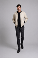 Men’s premium minimalist bomber jacket with structured collar and clean tailored silhouette by Thorvyn