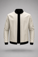 Men’s premium minimalist bomber jacket with structured collar and clean tailored silhouette by Thorvyn