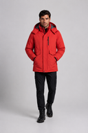 Men’s premium thermal parka jacket with insulated lining, minimalist design, and protective hood by Thorvyn