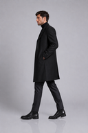 Men’s premium tailored overcoat with minimalist silhouette and refined lapel collar by Thorvyn