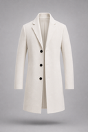 Men’s premium tailored overcoat with minimalist silhouette and refined lapel collar by Thorvyn