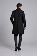 Men’s premium tailored overcoat with minimalist silhouette and refined lapel collar by Thorvyn