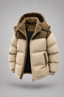 Men’s premium insulated puffer jacket with structured hood and modern minimalist design by Thorvyn