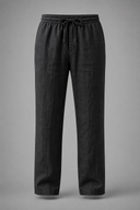 Men’s premium white linen trousers with relaxed tailored fit and adjustable drawstring waistband by Thorvyn 