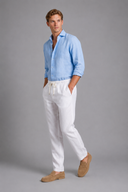 Men’s premium white linen trousers with relaxed tailored fit and adjustable drawstring waistband by Thorvyn 