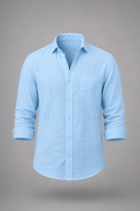 Men’s premium white linen shirt with rolled sleeves and minimalist tailored design by Thorvyn 