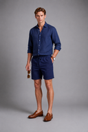 Men’s premium white linen shorts with relaxed tailored fit and adjustable drawstring waistband by Thorvyn 