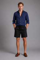 Men’s premium white linen shorts with relaxed tailored fit and adjustable drawstring waistband by Thorvyn 